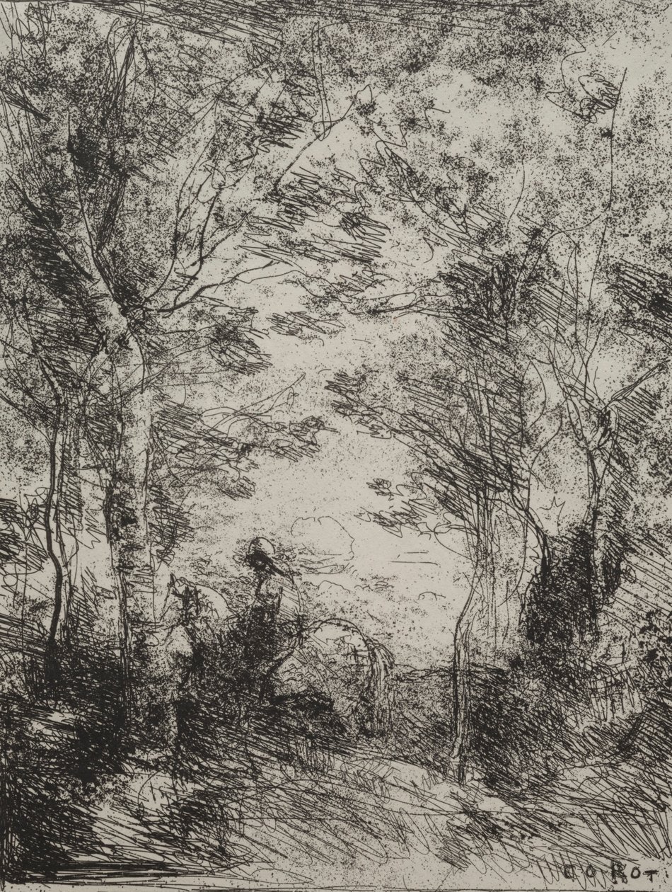 Cavaliere nel bosco, impressione originale 1854, stampata nel 1921 da Jean Baptiste Camille Corot