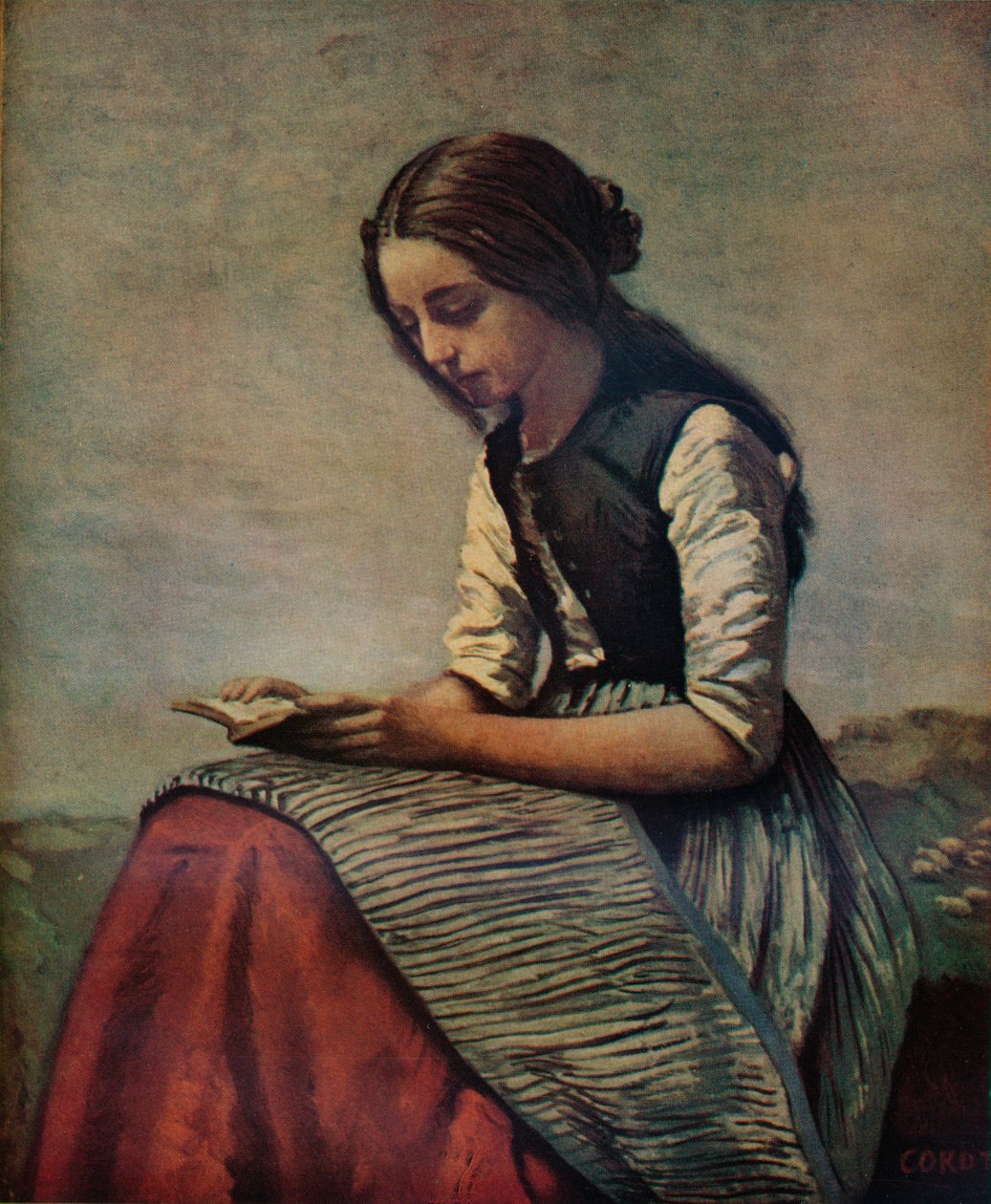 La piccola lettrice o Giovane pastorella seduta e leggente, c1855 da Jean Baptiste Camille Corot