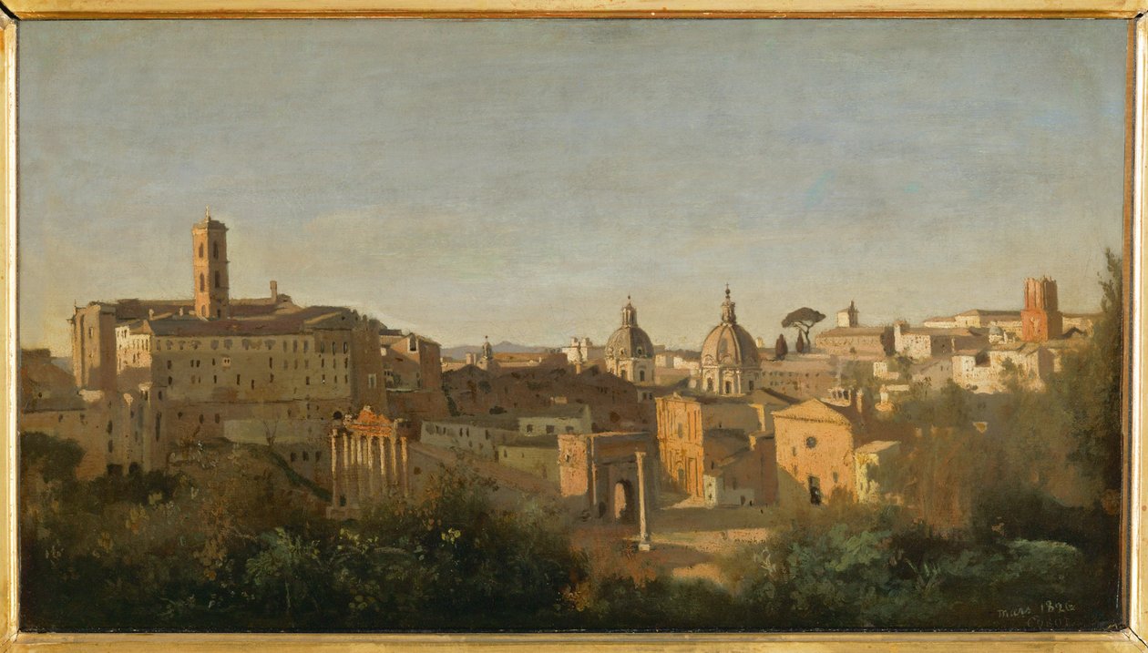 Il Foro, vista dai Giardini Farnesiani, Roma ... da Jean Baptiste Camille Corot