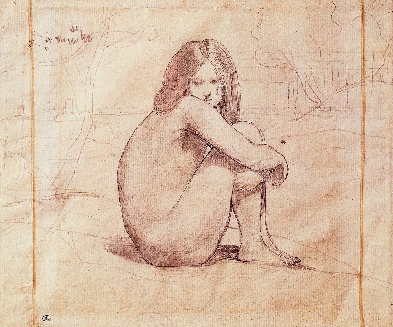Ragazza nuda seduta, disegno di Jean-Baptiste-Camille Corot (1796-1875) da Jean Baptiste Camille Corot