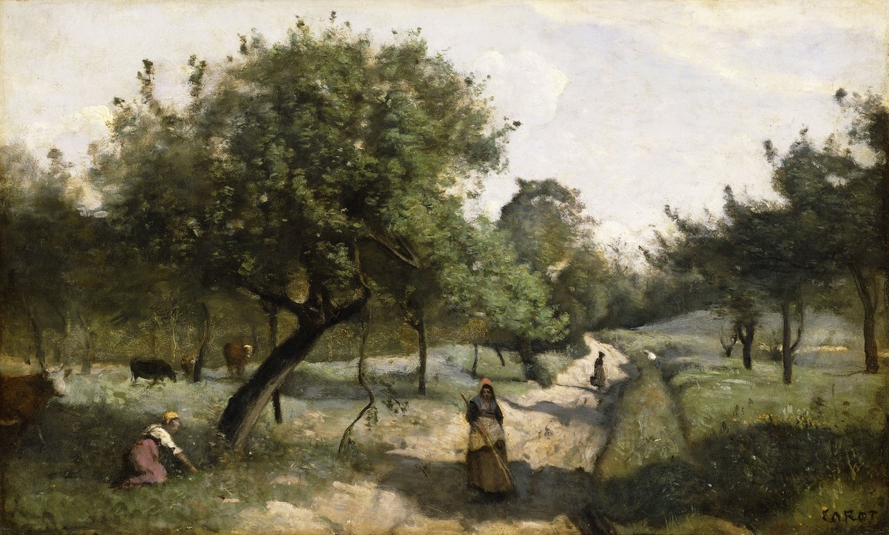 Sentiero con meli da Jean Baptiste Camille Corot