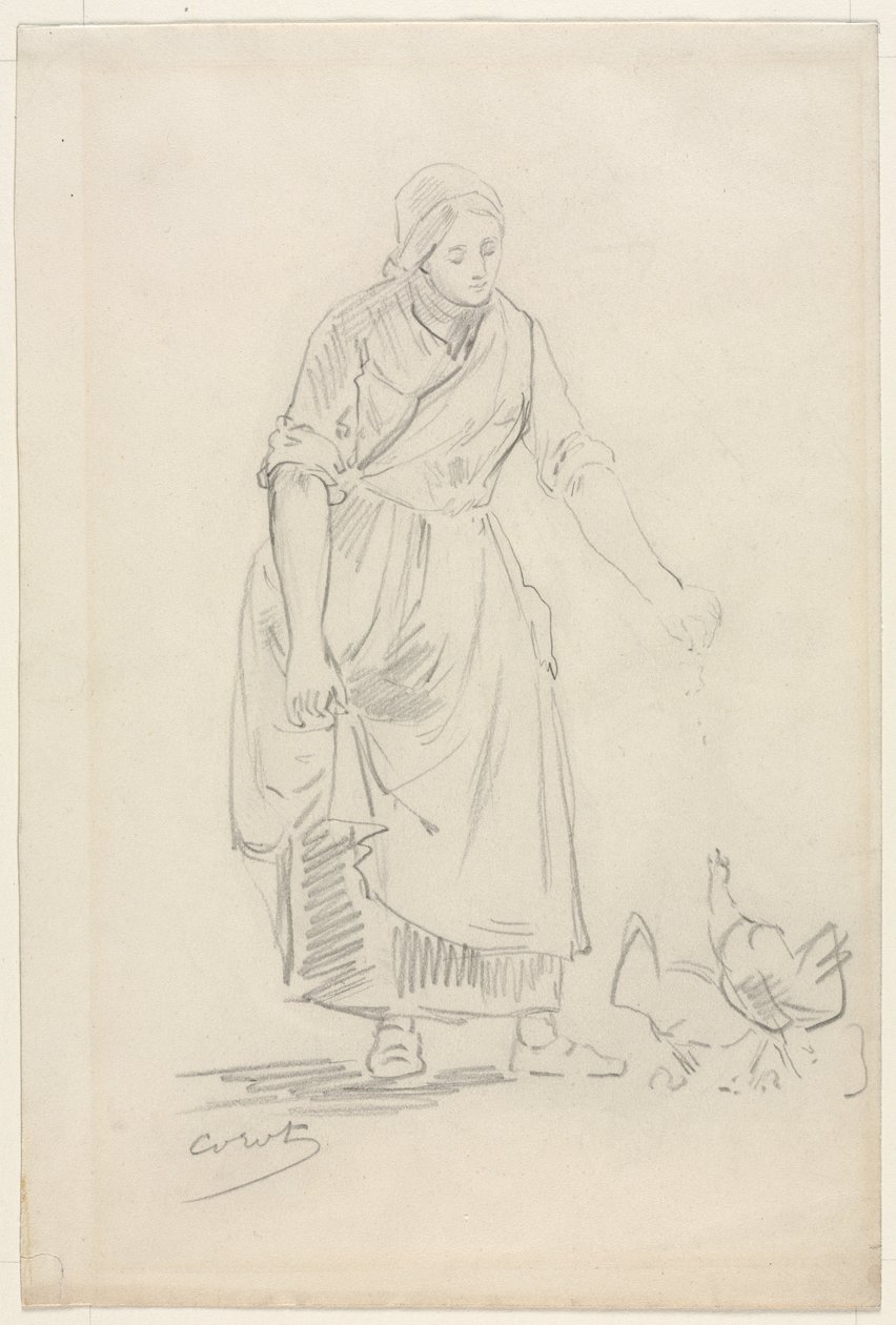 Contadina che nutre i polli da Jean Baptiste Camille Corot