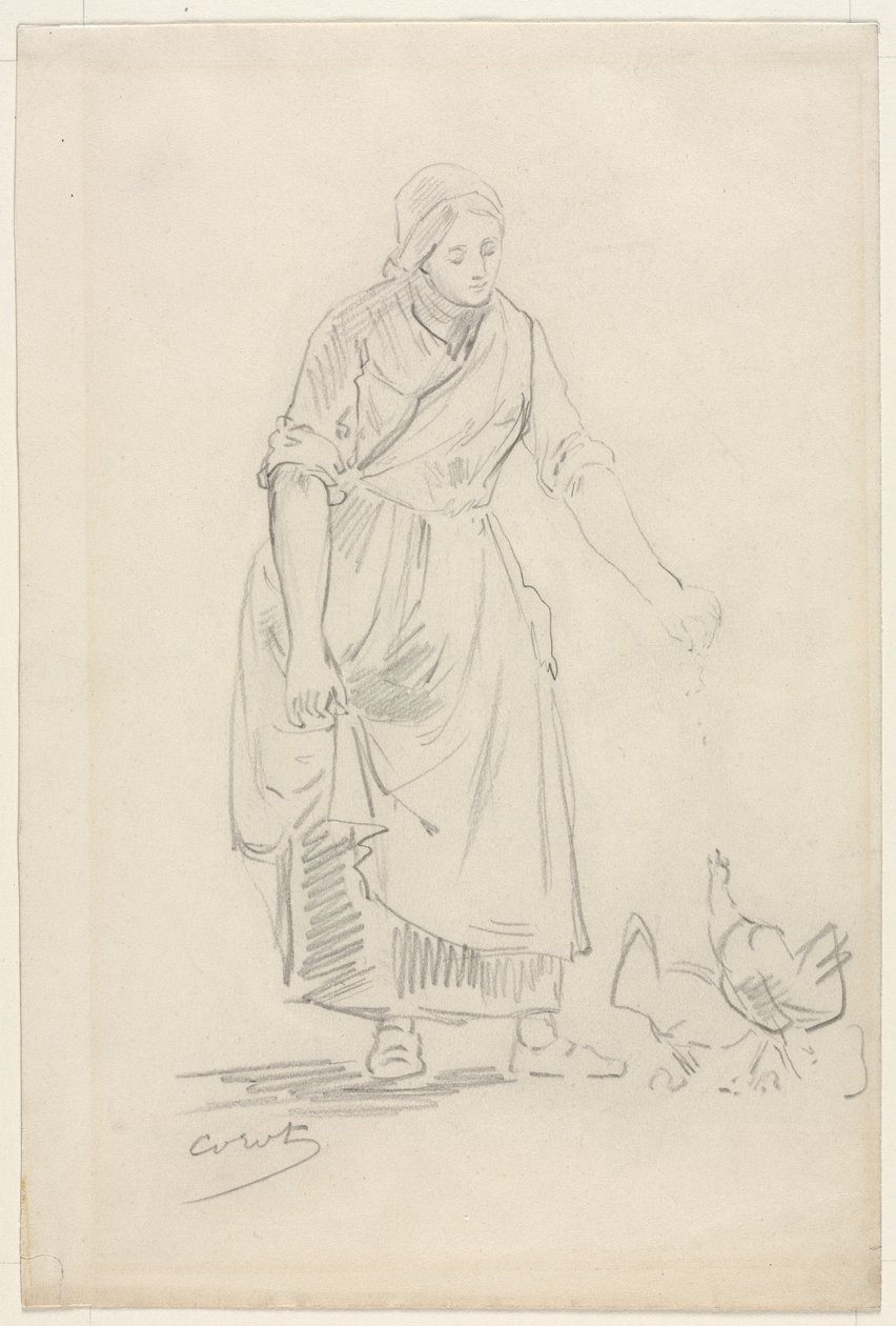 Contadina che nutre i polli da Jean Baptiste Camille Corot