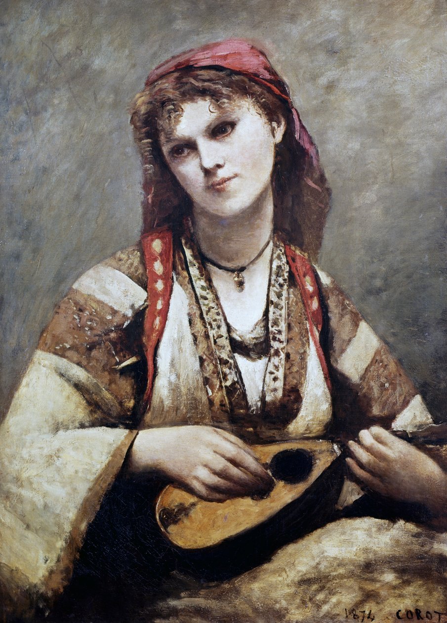 Ritratto di Christine Nilson, o La Bohemienne con un Mandolino da Jean Baptiste Camille Corot
