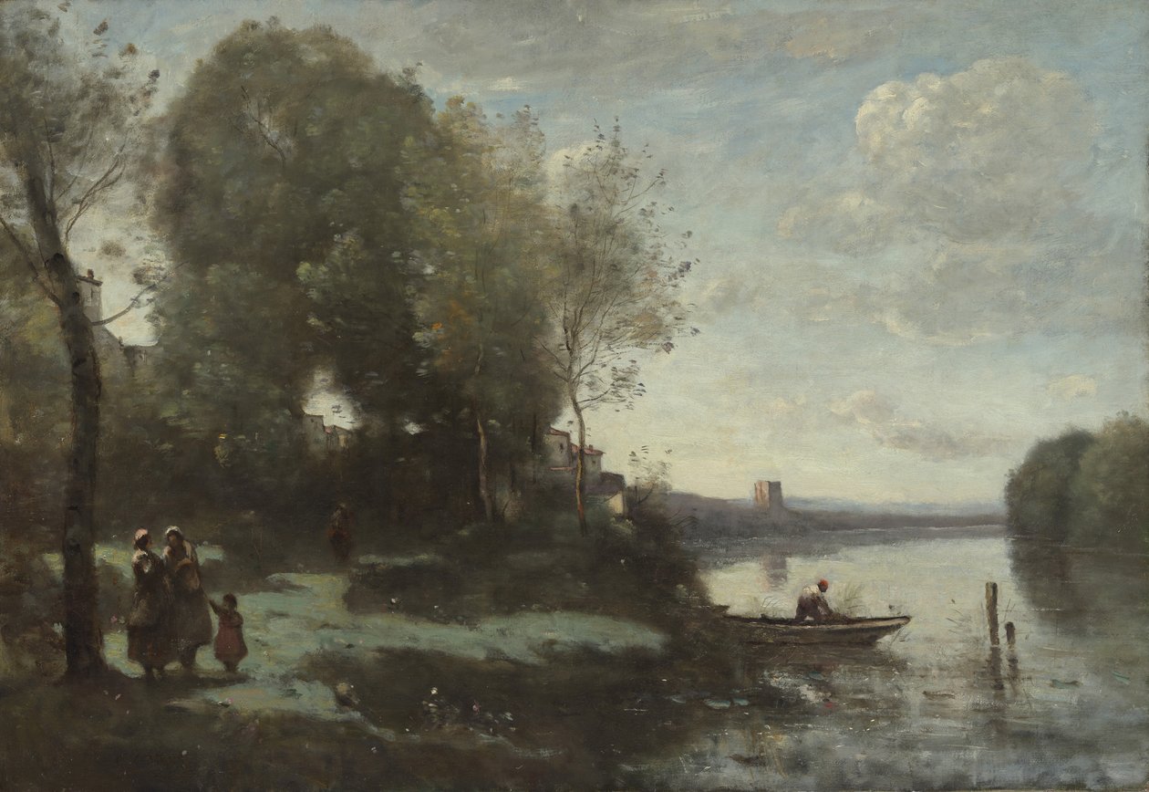 Fiume con una torre lontana, 1865 da Jean Baptiste Camille Corot