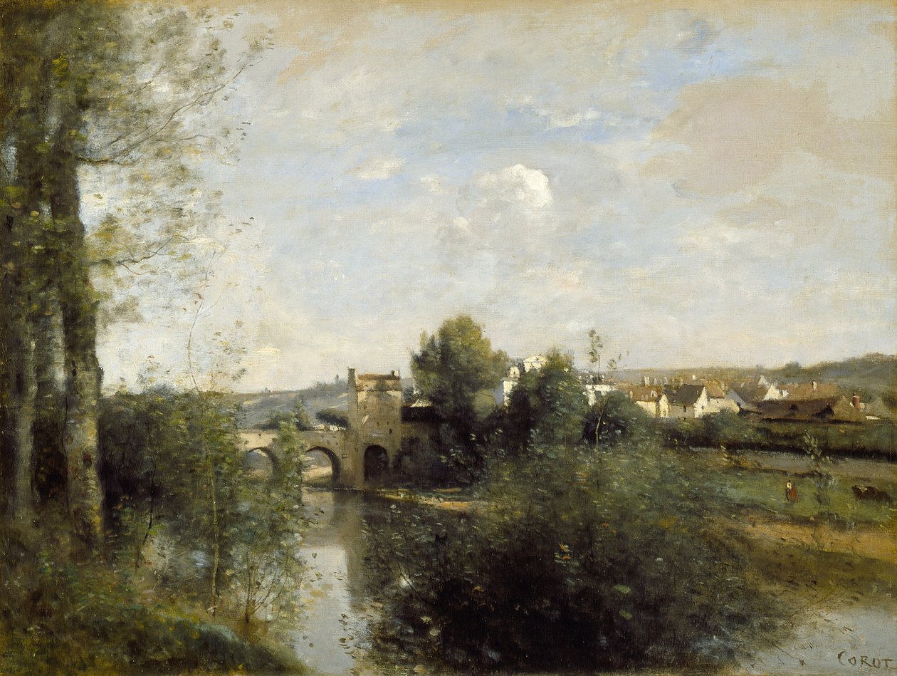 Senna e vecchio ponte a Limay da Jean Baptiste Camille Corot
