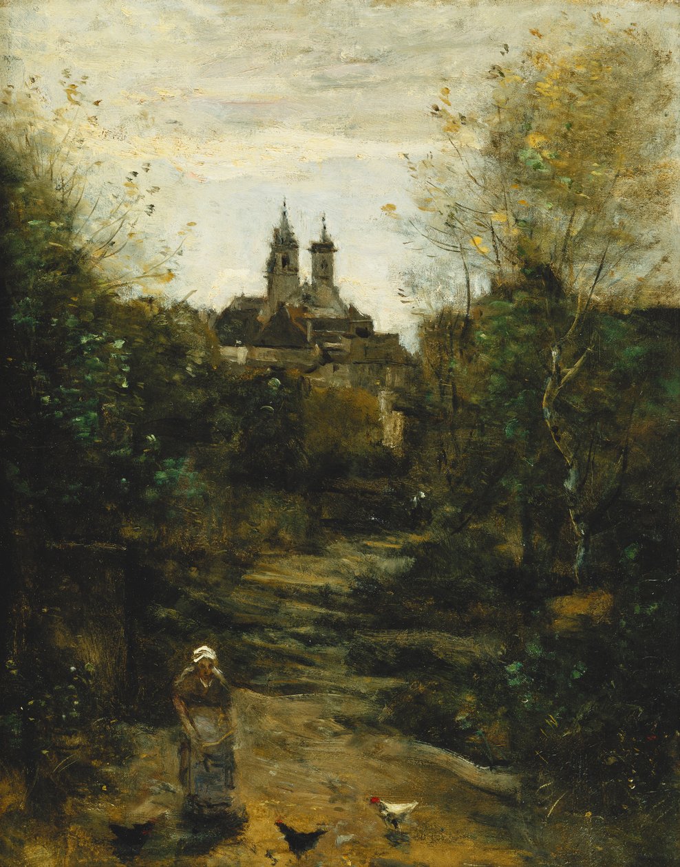 Semur, la strada per la chiesa, c. 1855-1860 e 1872-1873 da Jean Baptiste Camille Corot