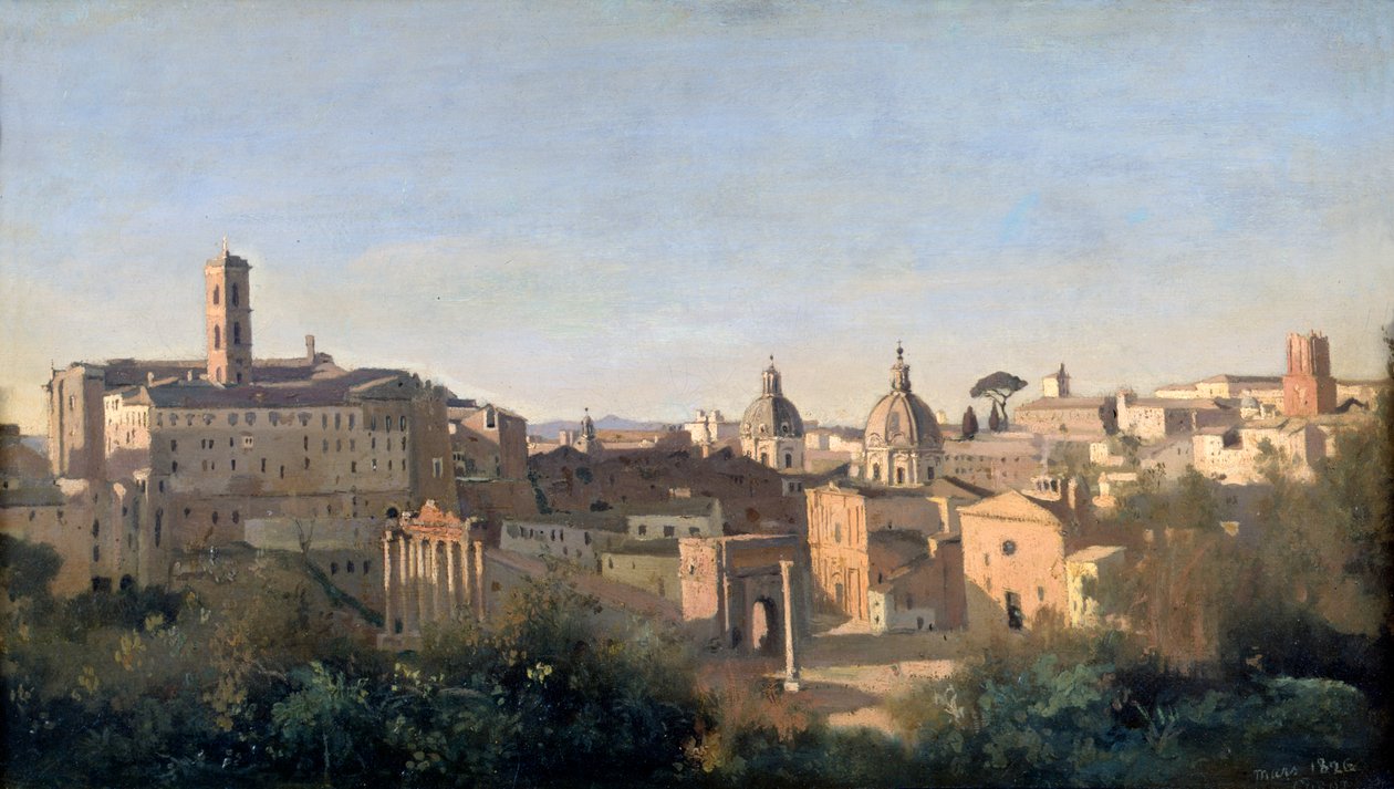 Il Foro visto dai Giardini Farnese, Roma, 1826 da Jean Baptiste Camille Corot