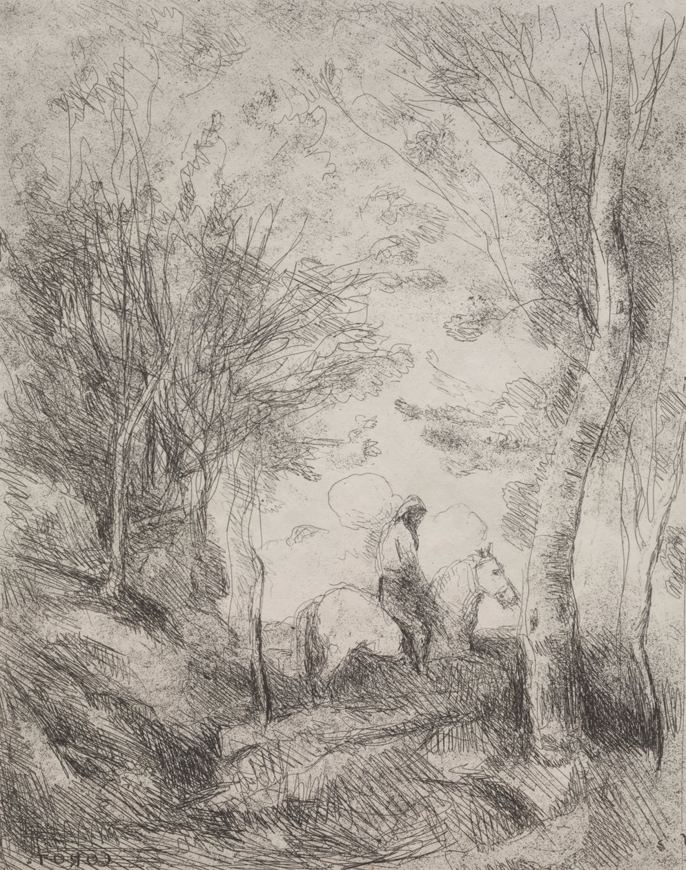 Il grande cavaliere nel bosco, impressione originale 1854, stampato nel 1921 da Jean Baptiste Camille Corot