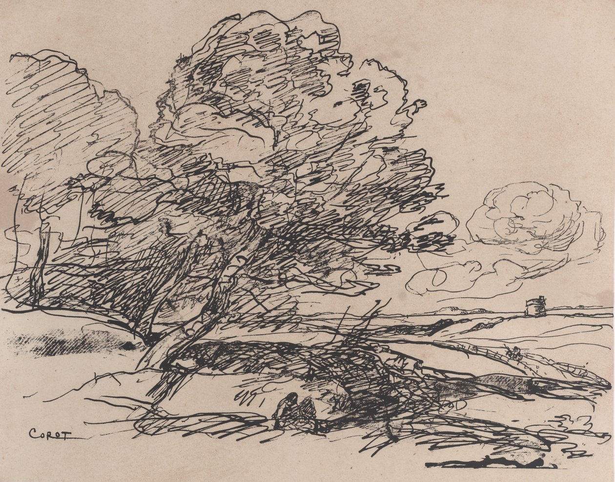 La torre solitaria La Tour isolée, 1871 da Jean Baptiste Camille Corot