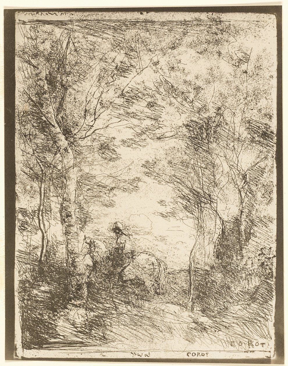 Il cavaliere nel bosco, piccola lastra da Jean Baptiste Camille Corot