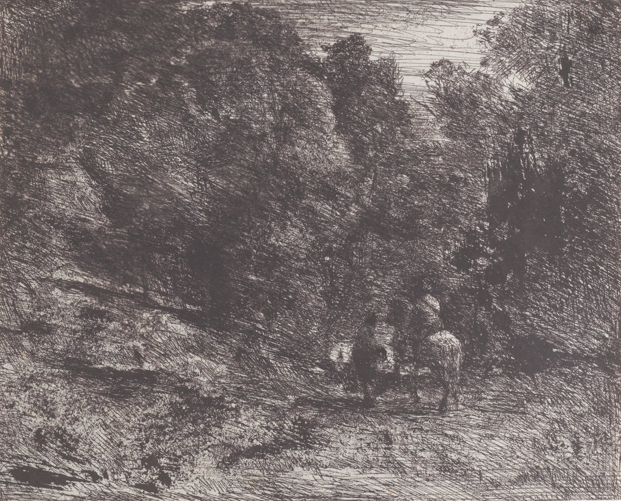 Due viaggiatori in una foresta Le Cavalier en forêt et le piéton, 1854 da Jean Baptiste Camille Corot