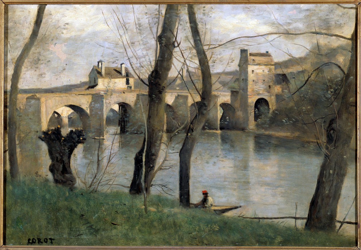 Veduta del ponte di Mantes da Jean Baptiste Camille Corot