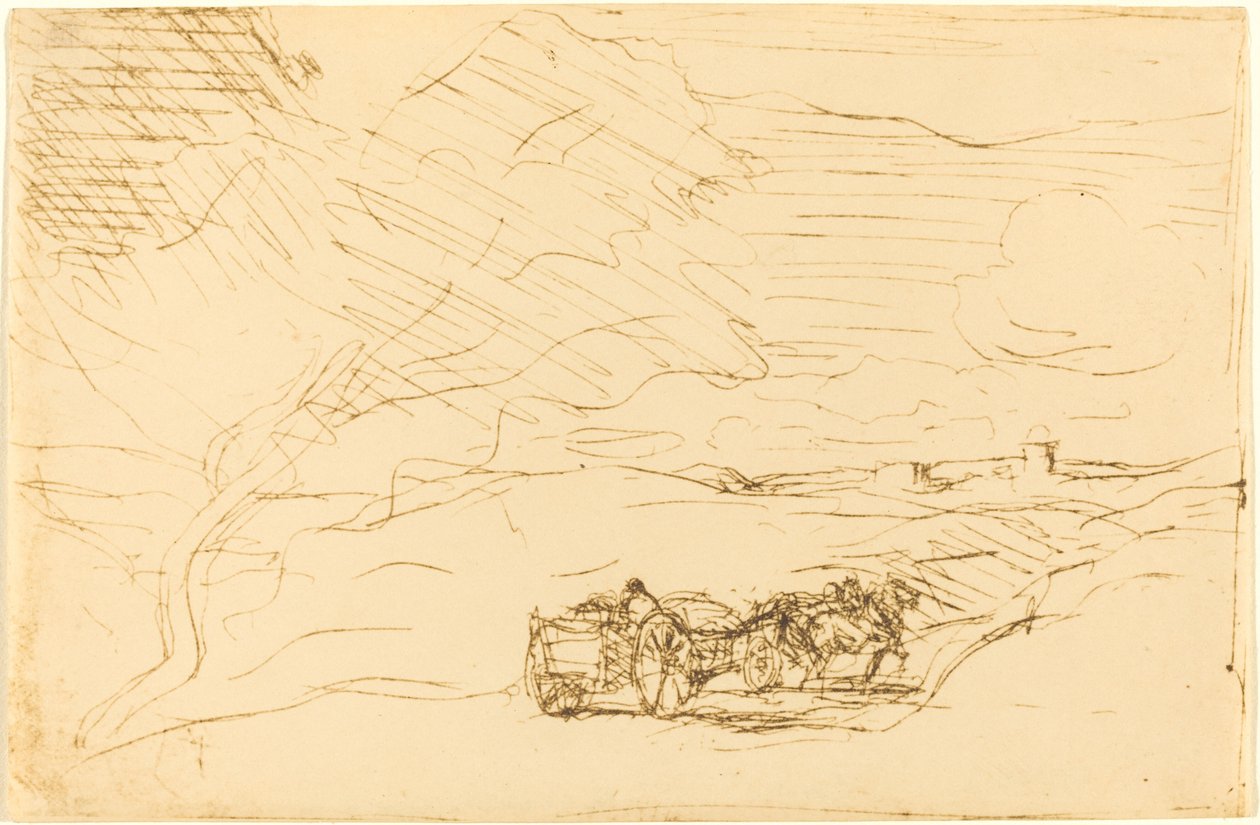 Carro che va in città (Le Charriot allant a la ville) da Jean Baptiste Camille Corot