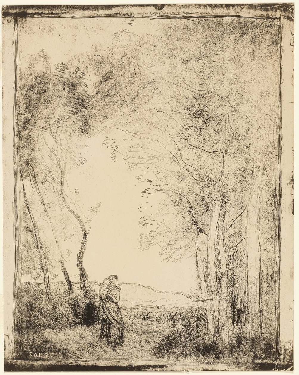 Giovane madre al margine del bosco da Jean Baptiste Camille Corot