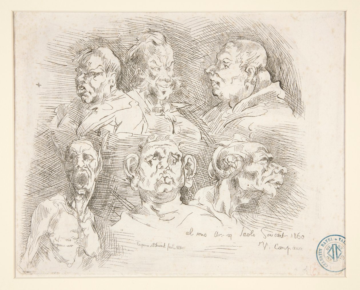 Schizzi di teste grottesche da Jean Baptiste Carpeaux