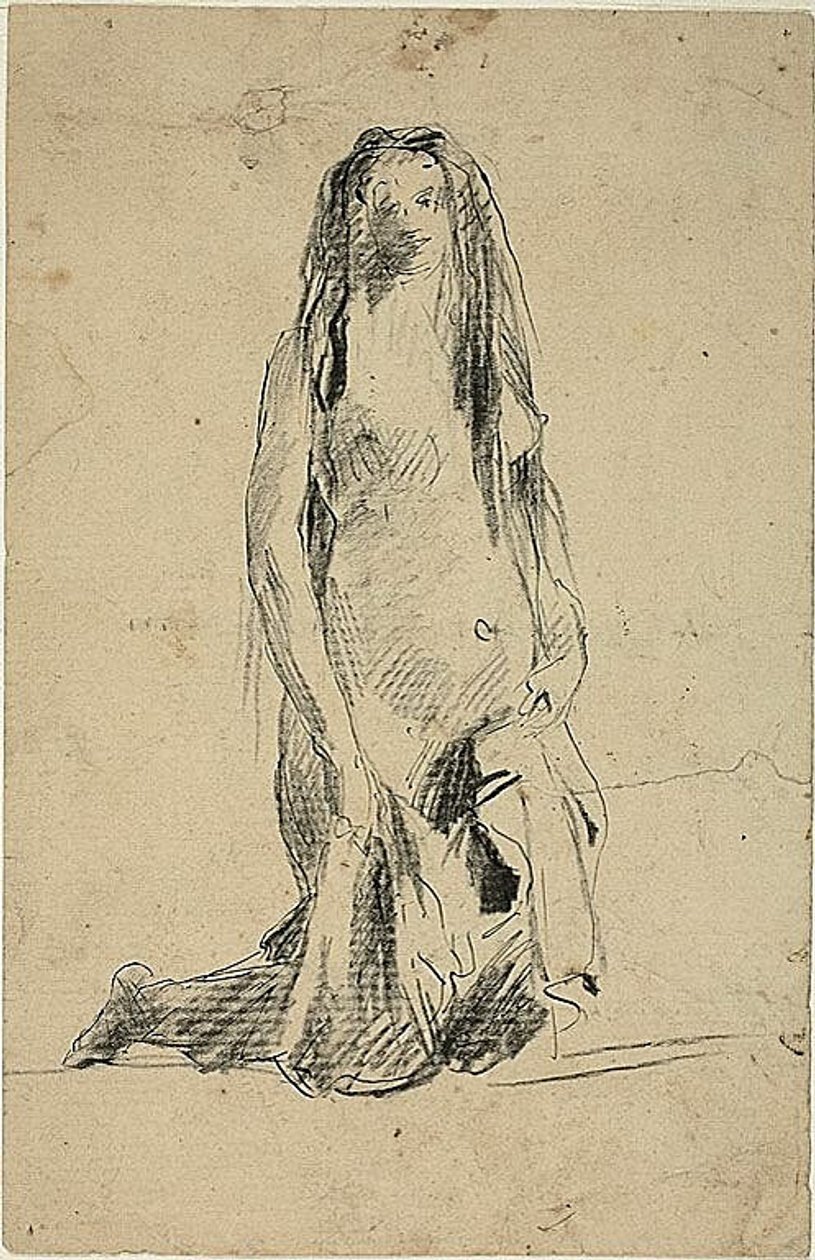 Donna nuda inginocchiata con drappeggio da Jean Baptiste Carpeaux