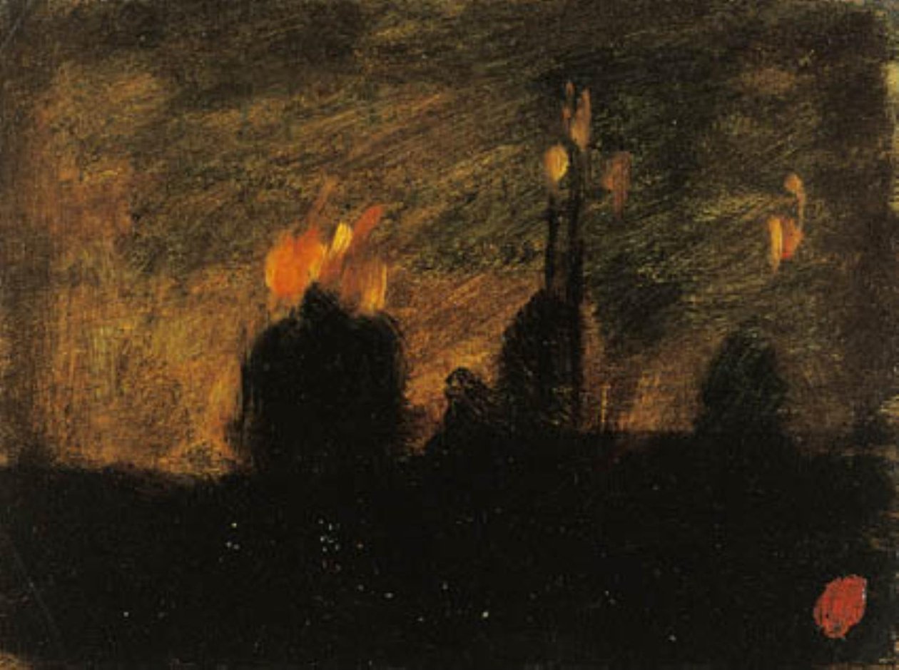 Atmosfera notturna con incendi a St-Vast-là-haut vicino a Valenciennes da Jean Baptiste Carpeaux
