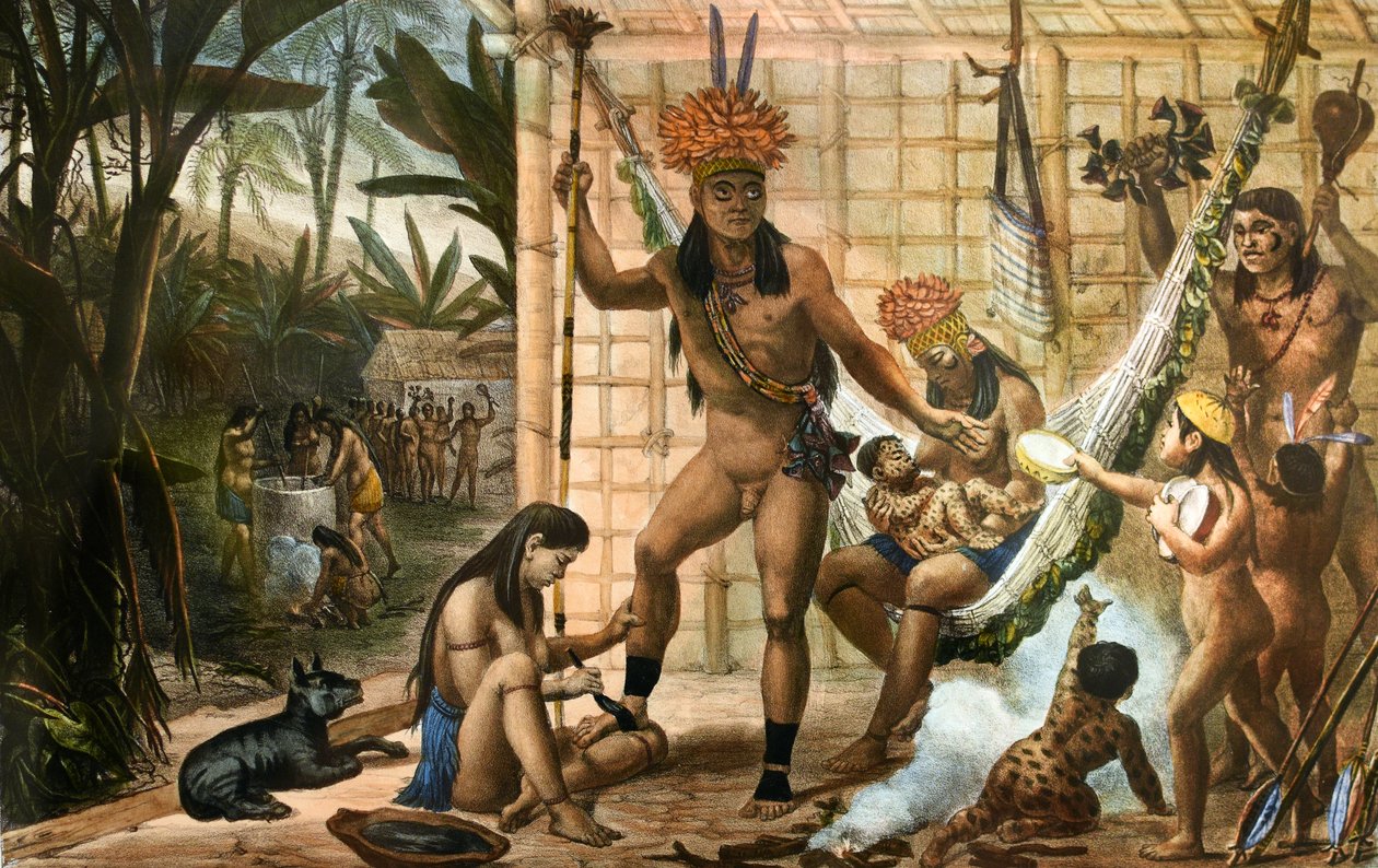 La famiglia di un capo camacan si prepara a una festa da Jean Baptiste Debret