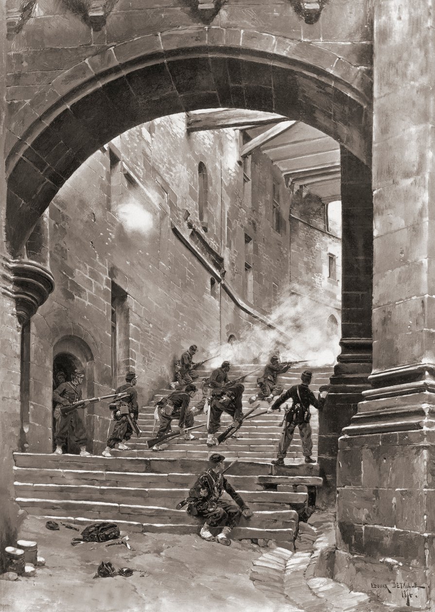 Soldati francesi in combattimento, Guerra franco-prussiana da Jean Baptiste Edouard (after) Detaille