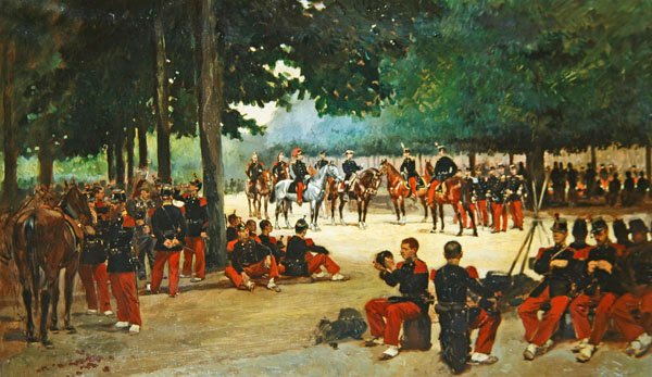 Reggimento di Fanteria che si Rilassa nel Bois de Boulogne durante una Rivista da Jean Baptiste Edouard Detaille