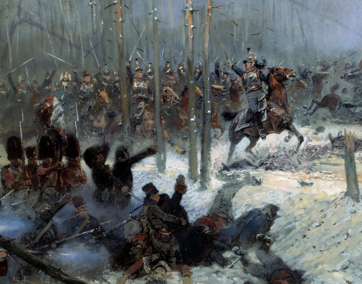 Campagna di Russia del 1812: Carica del 7° battaglione del colonnello Dubois alla Berezina il 28/11/1812 in Russia (dettaglio) da Jean Baptiste Edouard Detaille