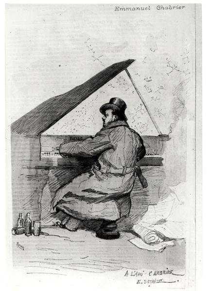 Alexis Emmanuel Chabrier al pianoforte, inciso da Florian da Jean Baptiste Edouard after Detaille