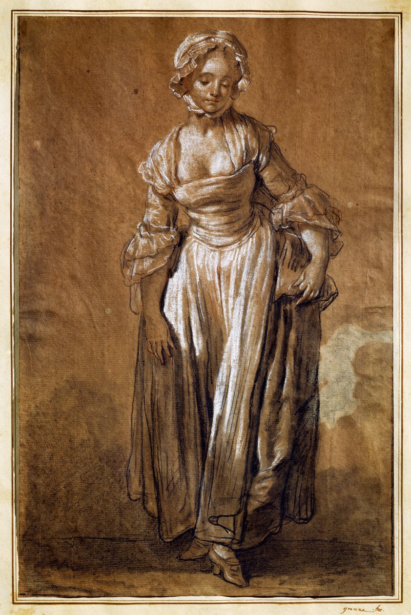 Giovane ragazza in piedi, disegno di Jean-Baptiste Greuze da Jean Baptiste Greuze