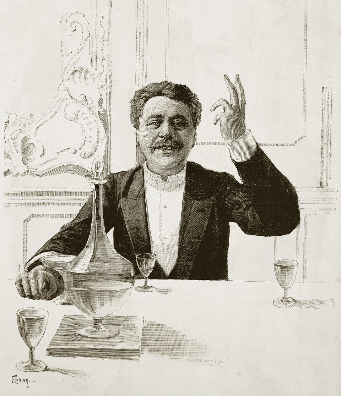 Ritratto di Henry Becque (1837-1899), drammaturgo francese - incisione di Florian dopo Jean-Baptiste Guth - Pubblicato in Revue illustrée, ca. 1890 da Jean Baptiste Guth