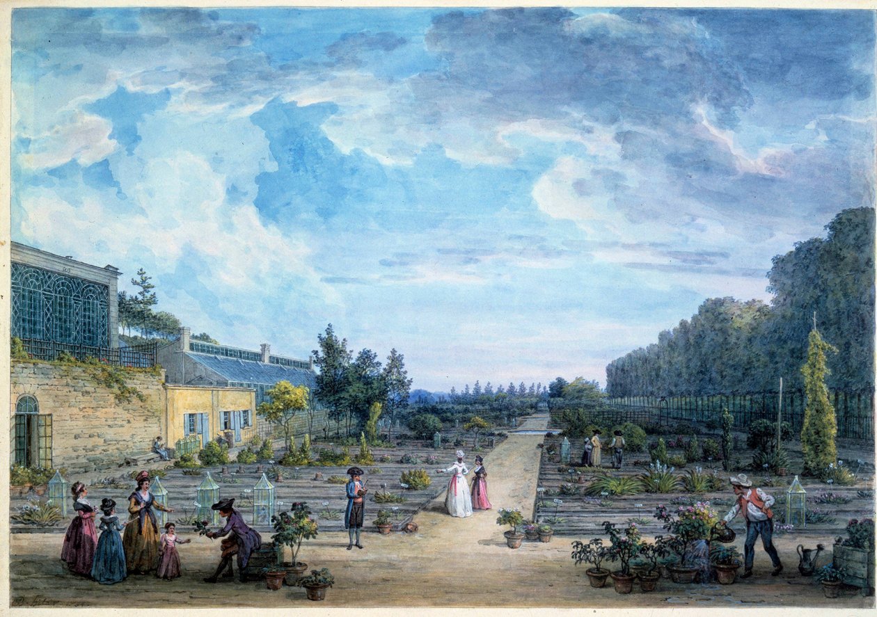 Veduta del Giardino del Re (attuale Giardino delle Piante). Litografia di Jean Baptiste Hilaire (1753-1822) 1794 Parigi, B.N. da Jean Baptiste Hilaire