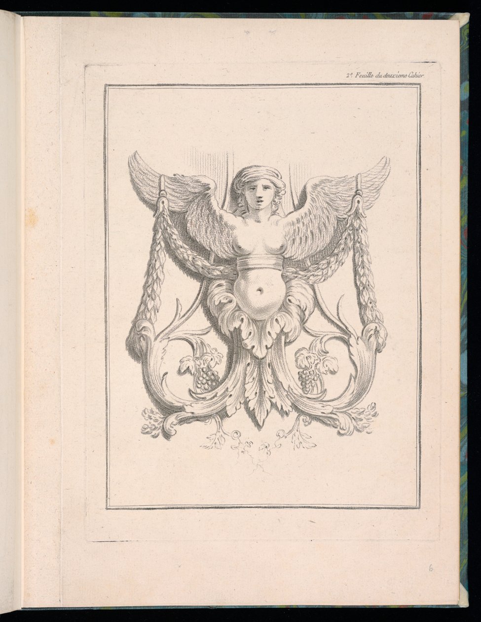 Progetto per una sfinge, pl. 2, Deuxieme Cahiers des arabesques dessinés par J. B. Huet... [Libro 2, Portafogli di arabeschi disegnati da J.B. Huet] da Jean Baptiste Huet
