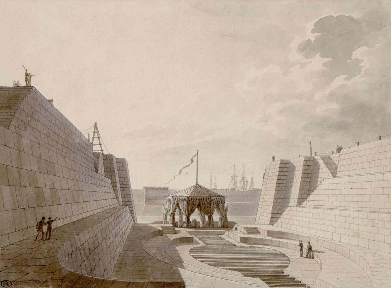 Bacino di carenaggio a Cherbourg, luglio 1813 da Jean Baptiste Isabey