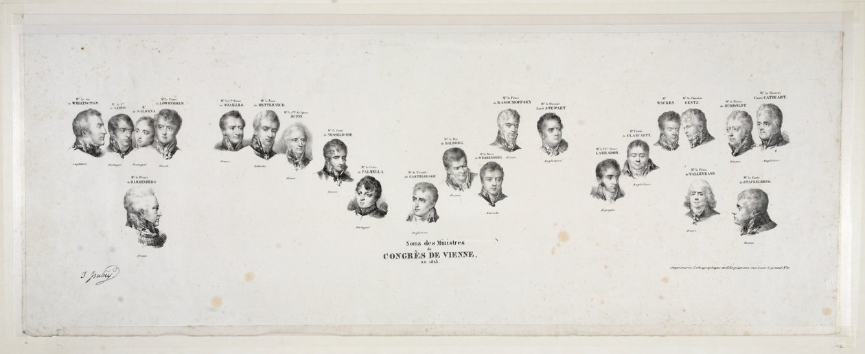 Nomi dei Ministri del Congresso di Vienna, 1815, pub. 1815 da Jean Baptiste Isabey
