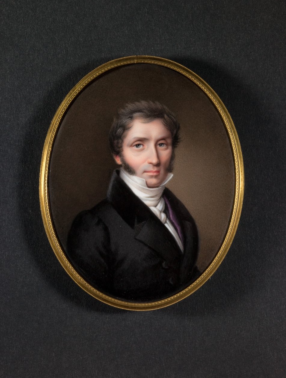 Uomo in cappotto scuro (smalto su rame) da Jean Baptiste Joseph Duchesne