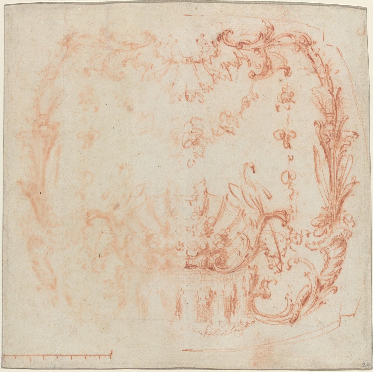 Design murale rococò con una fontana e cigni [verso] da Jean Baptiste Joseph Pater