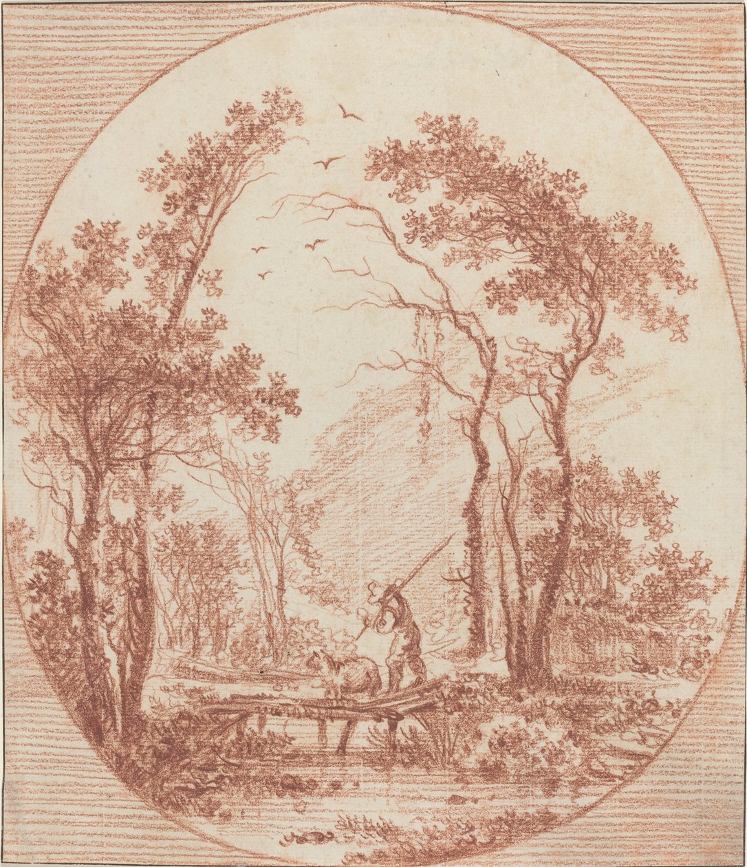 Un contadino e una pecora che attraversano un ponte rustico da Jean Baptiste Le Prince