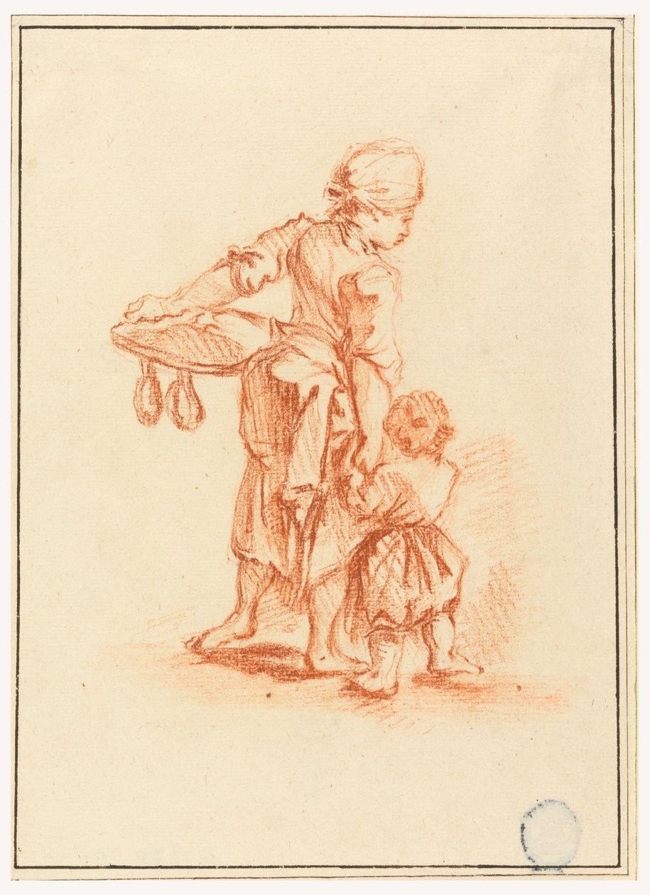 Disegno, Donna che conduce un bambino, 1750-75 da Jean Baptiste Le Prince