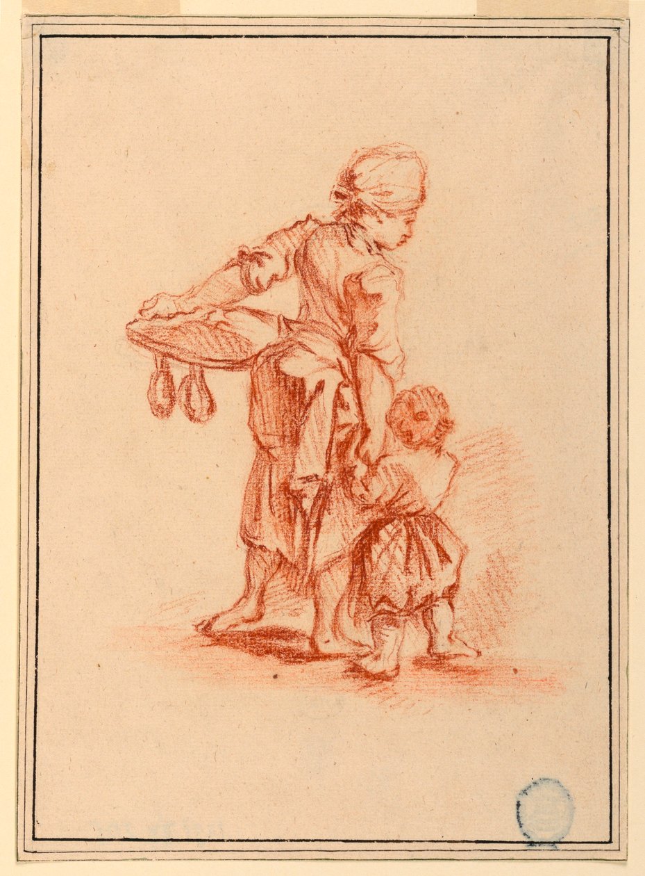 Disegno, Donna che conduce un bambino, 1750-75 da Jean Baptiste Le Prince