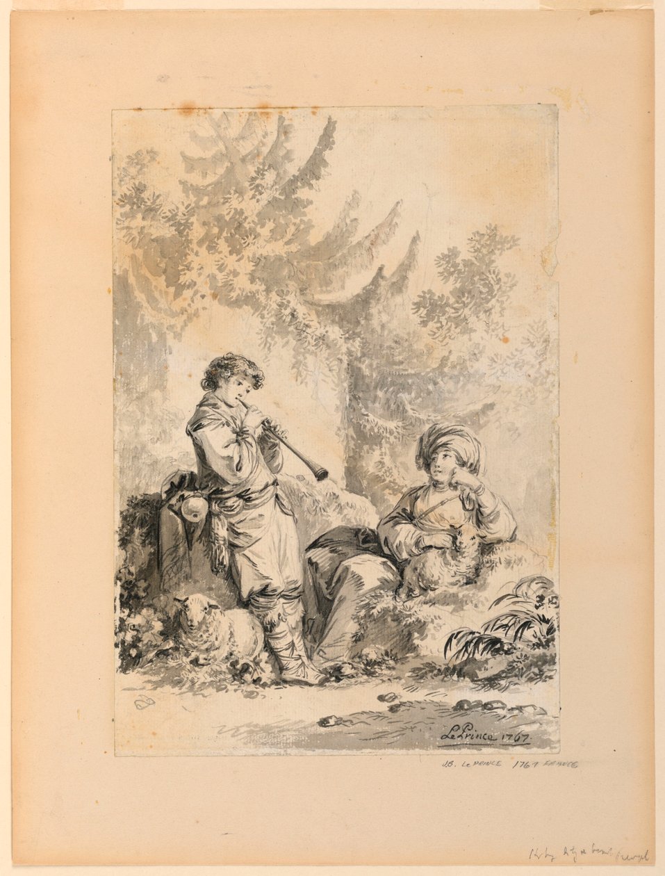 Disegno, Pastorello e pastorella in un paesaggio, 1767 da Jean Baptiste Le Prince