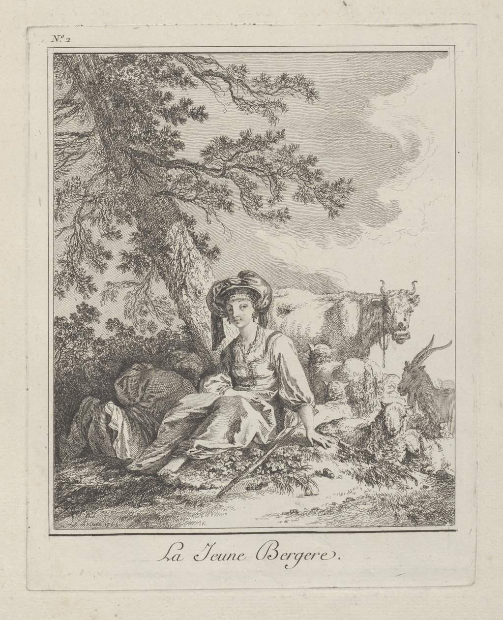 La giovane pastorella, tavola due da Divers Habillements des Peuples du Nord, 1765 da Jean Baptiste Le Prince