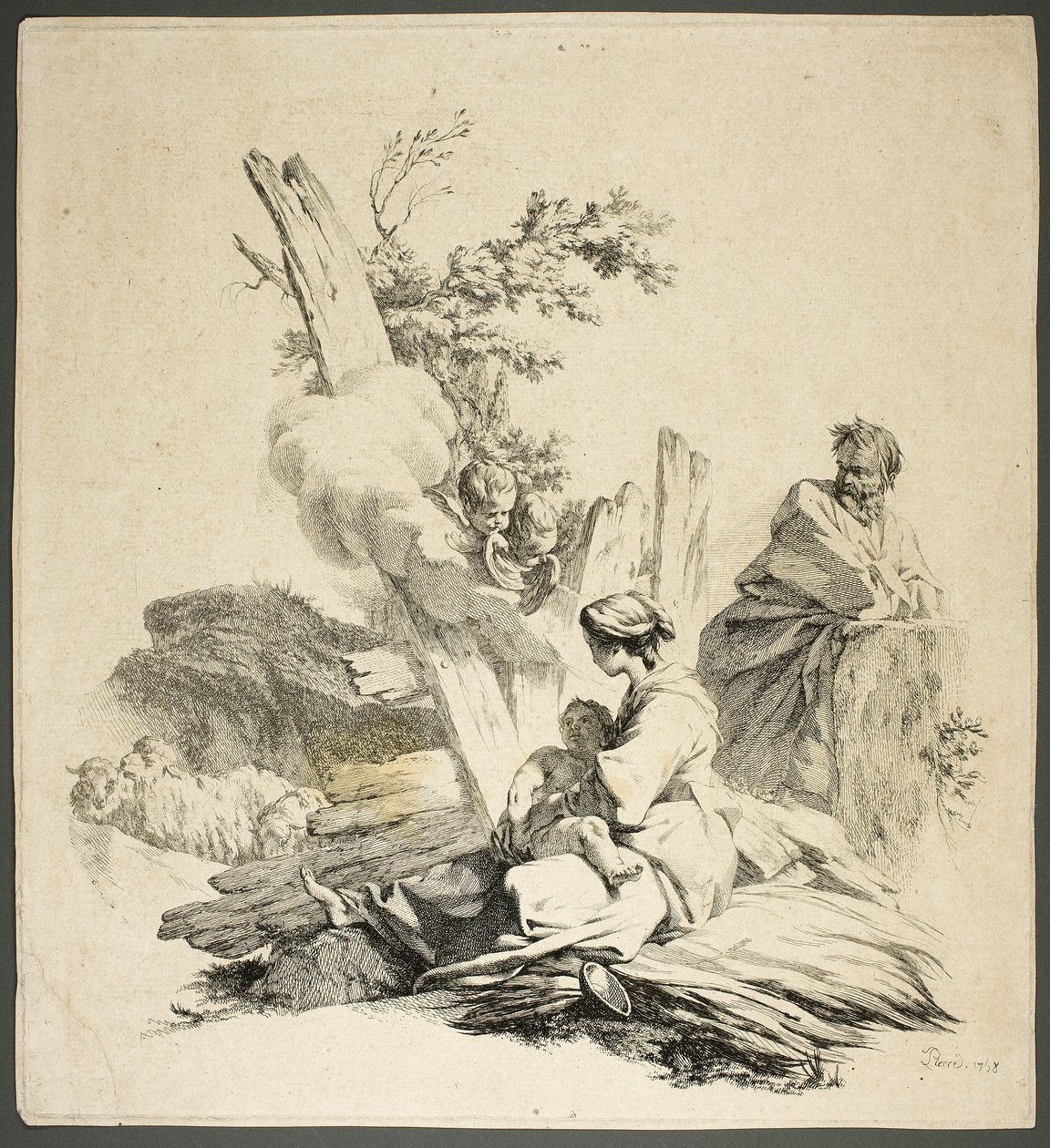 Sacra Famiglia con angeli da Jean Baptiste Marie Pierre