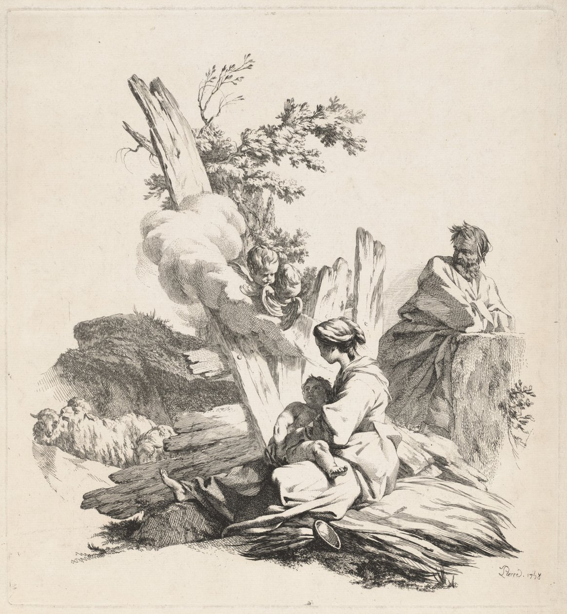Riposo durante la fuga in Egitto da Jean Baptiste Marie Pierre