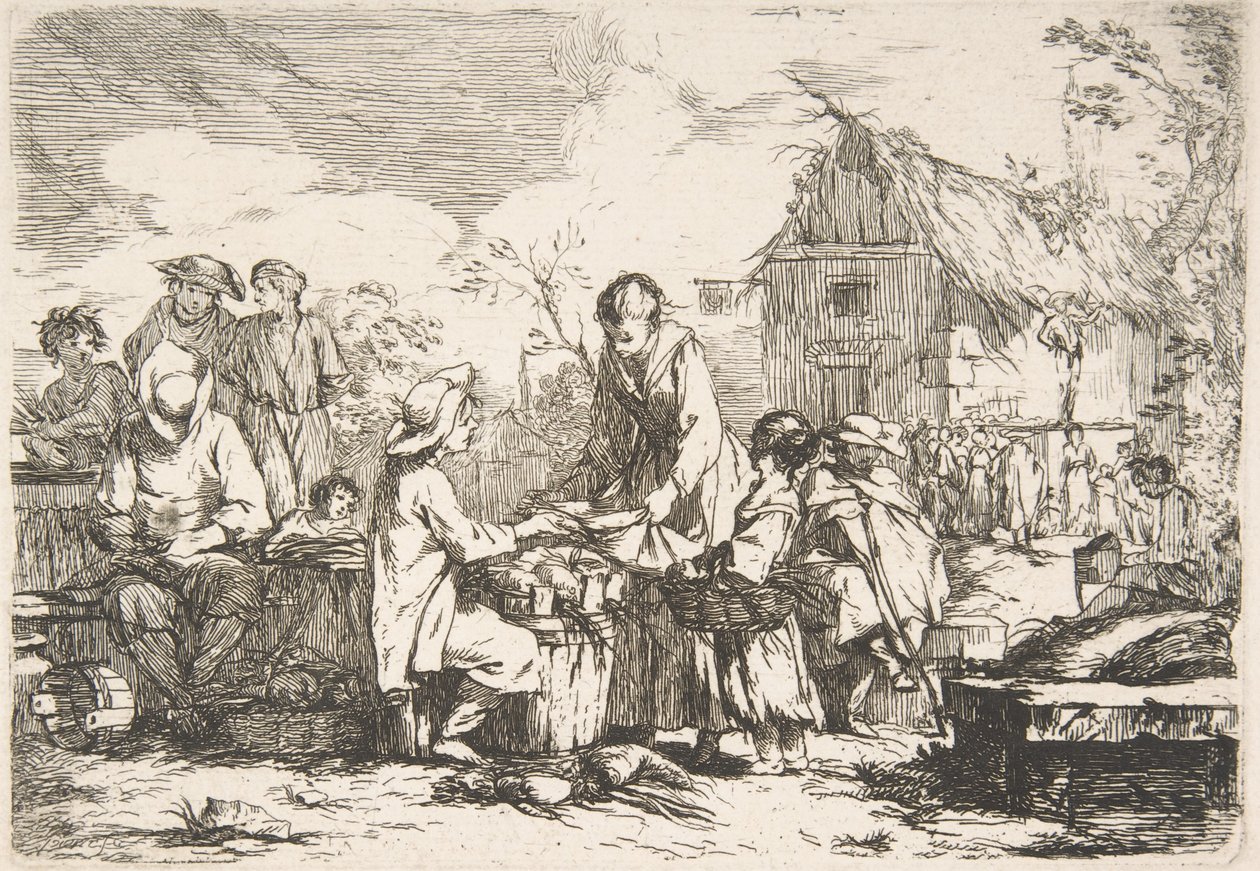 Piazza del Mercato del Villaggio, XVIII secolo da Jean Baptiste Marie Pierre