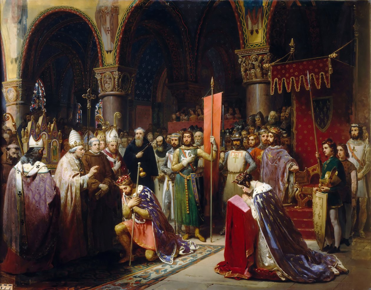 Re Luigi VII prende lo stendardo a Saint-Denis da Jean Baptiste Mauzaisse