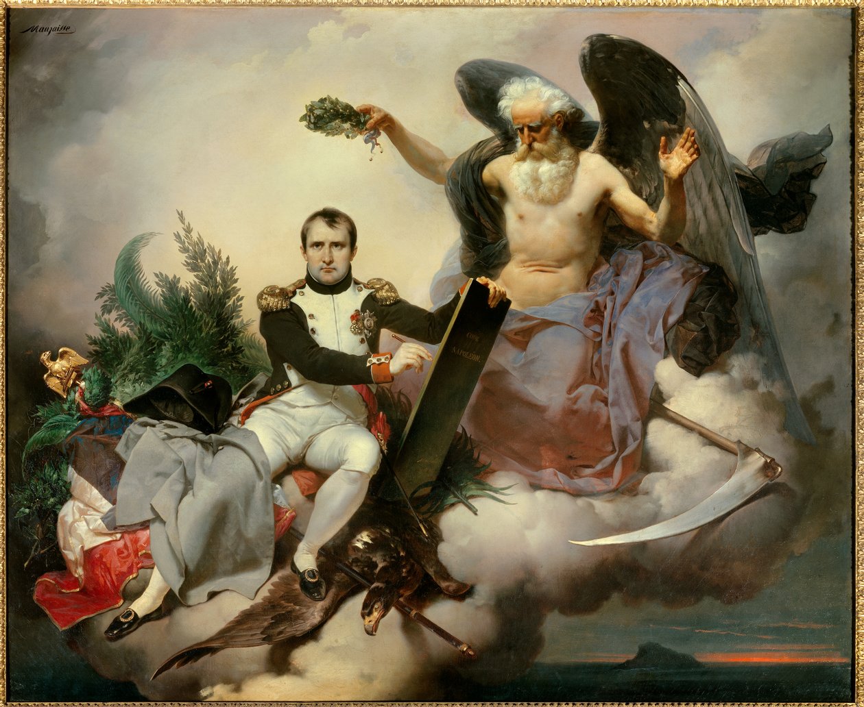 Napoleone I incoronato dal Tempo, scrive il Codice Civile. Allegoria del Tempo, sotto le sembianze di un vecchio angelo incorona Napoleone Bonaparte (1769-1821) al momento della revisione del suo codice di leggi noto come Codice Napoleonico promulgato nel  da Jean Baptiste Mauzaisse