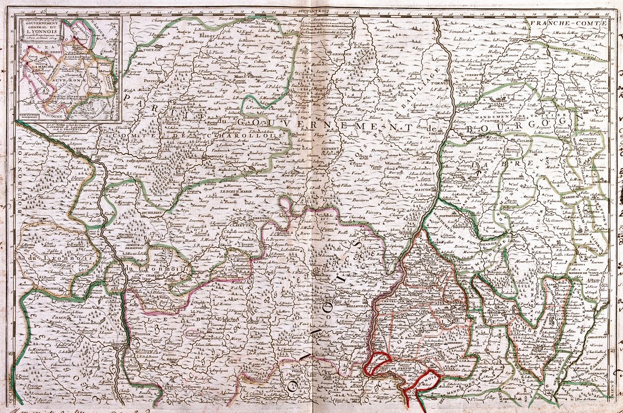 Mappa della Borgogna (Francia) da Jean Baptiste Nolin