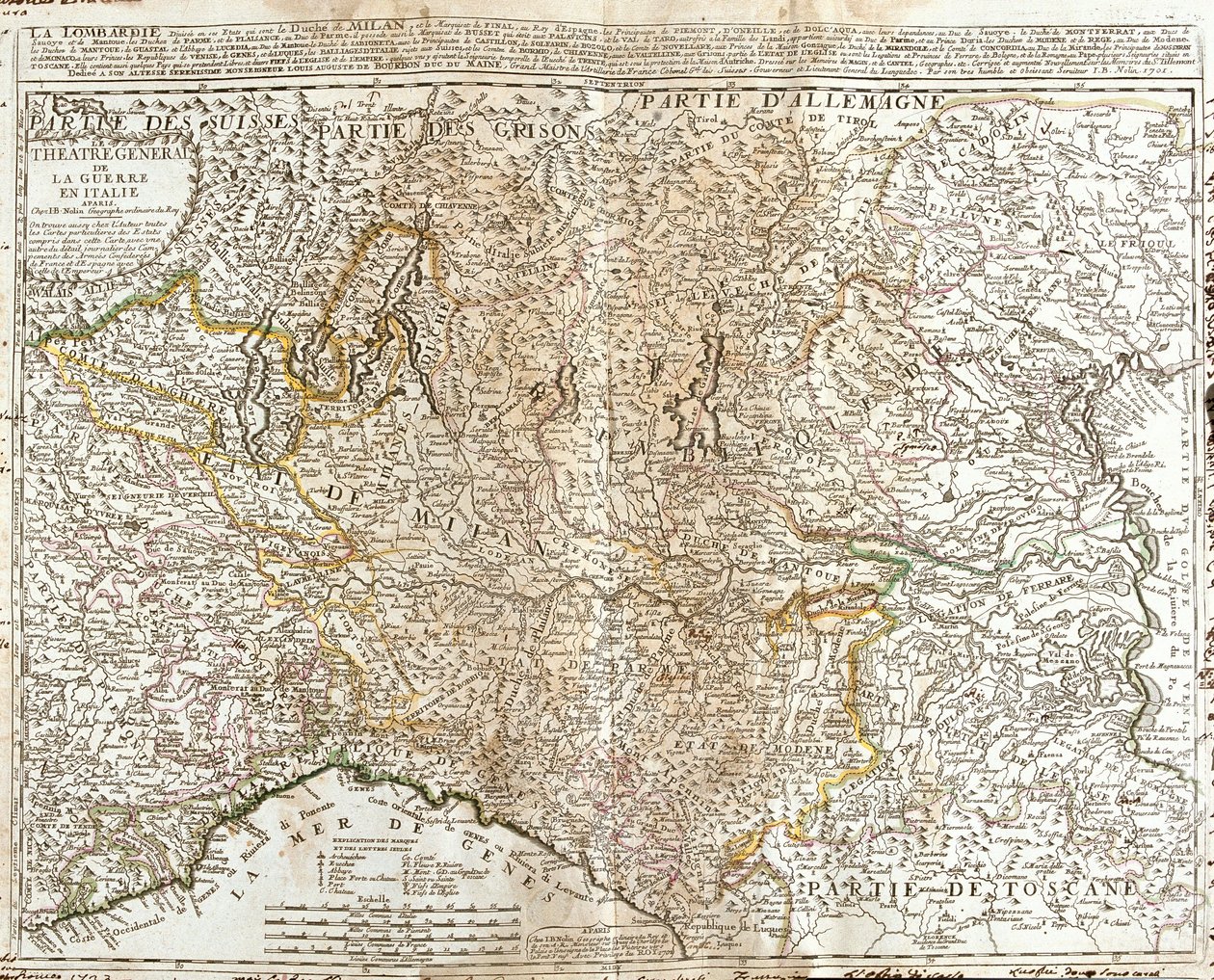 Mappa della Lombardia (Italia) da Jean Baptiste Nolin