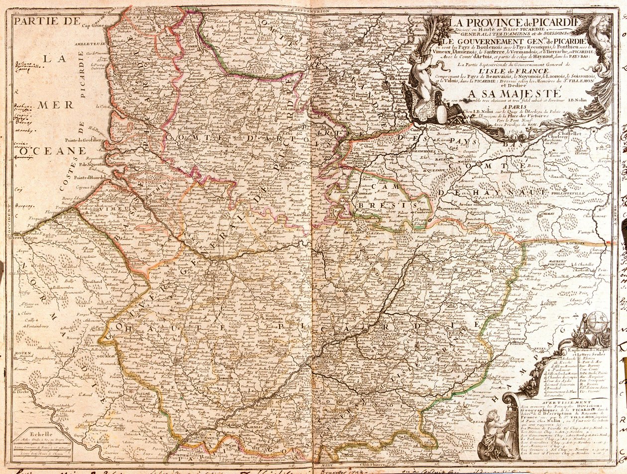 Mappa della Piccardia (Francia) da Jean Baptiste Nolin