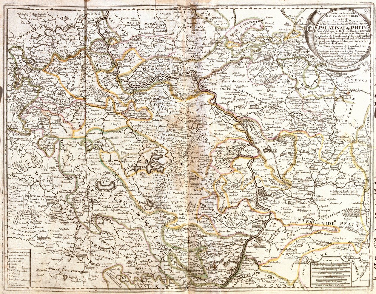Mappa della Renania-Palatinato e parte della Baviera (Germania) (Incisione) da Jean Baptiste Nolin