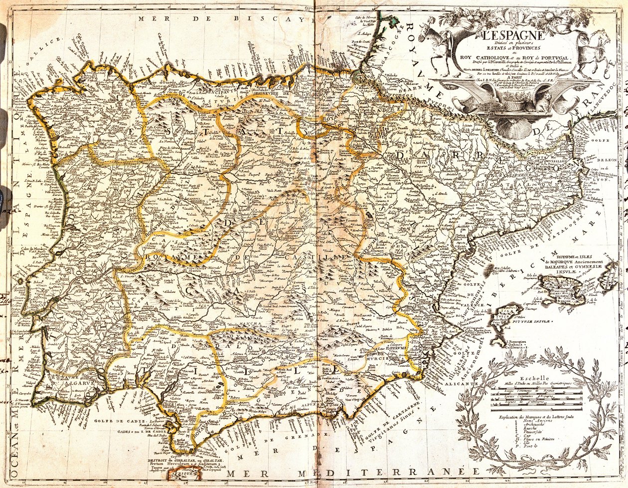 Mappa della Spagna e del Portogallo da Jean Baptiste Nolin